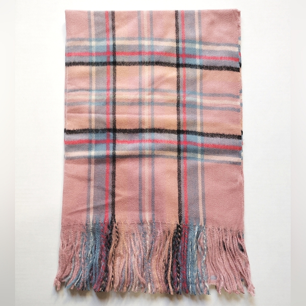 Pink Blue Checker Plaid Scarf